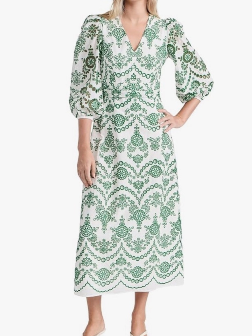 Shoshanna Women's Glenda Dress, Emerald/Ivory, Green, Print, 4